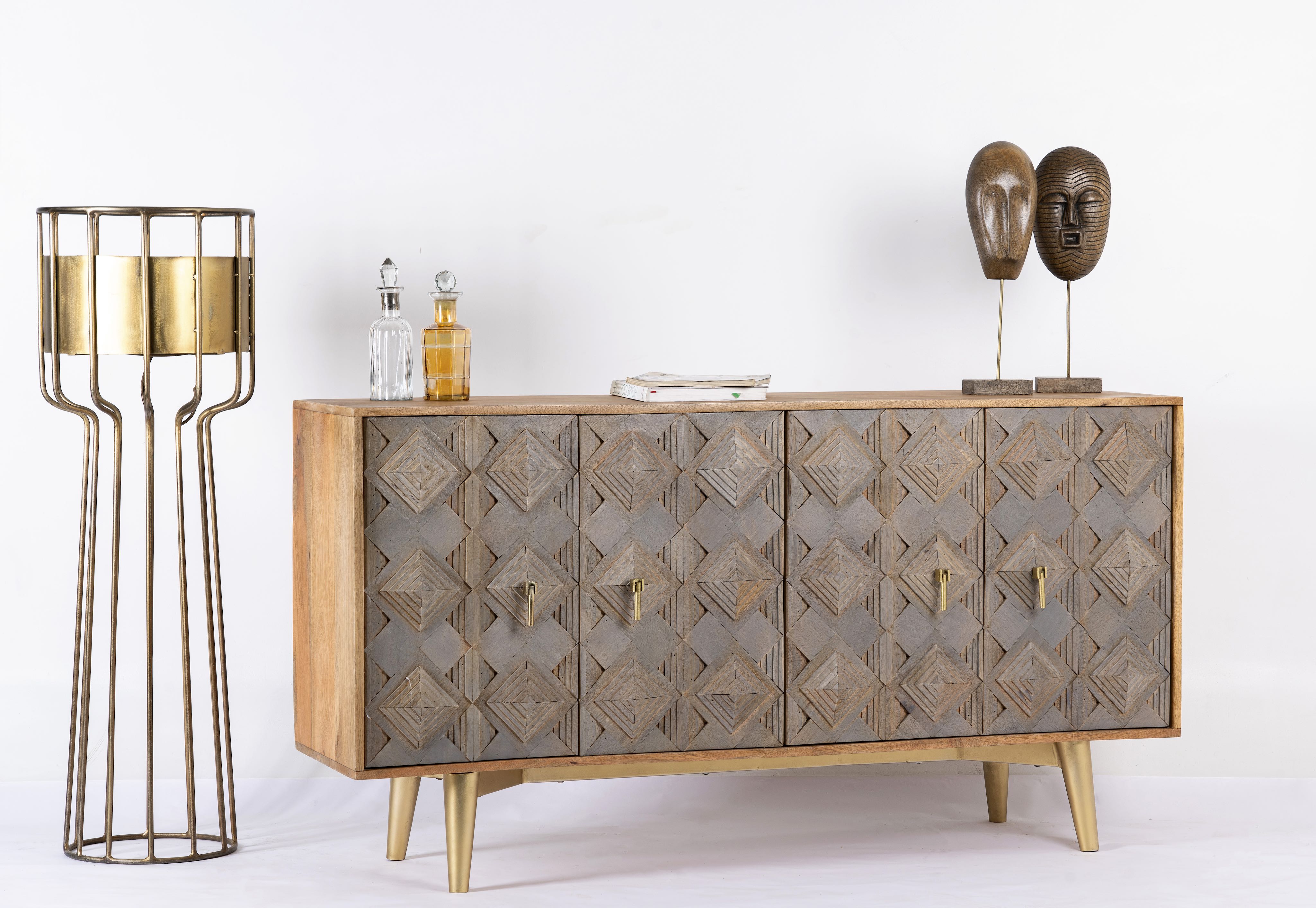Avighna sideboard styled in a contemporary interior with brass accents