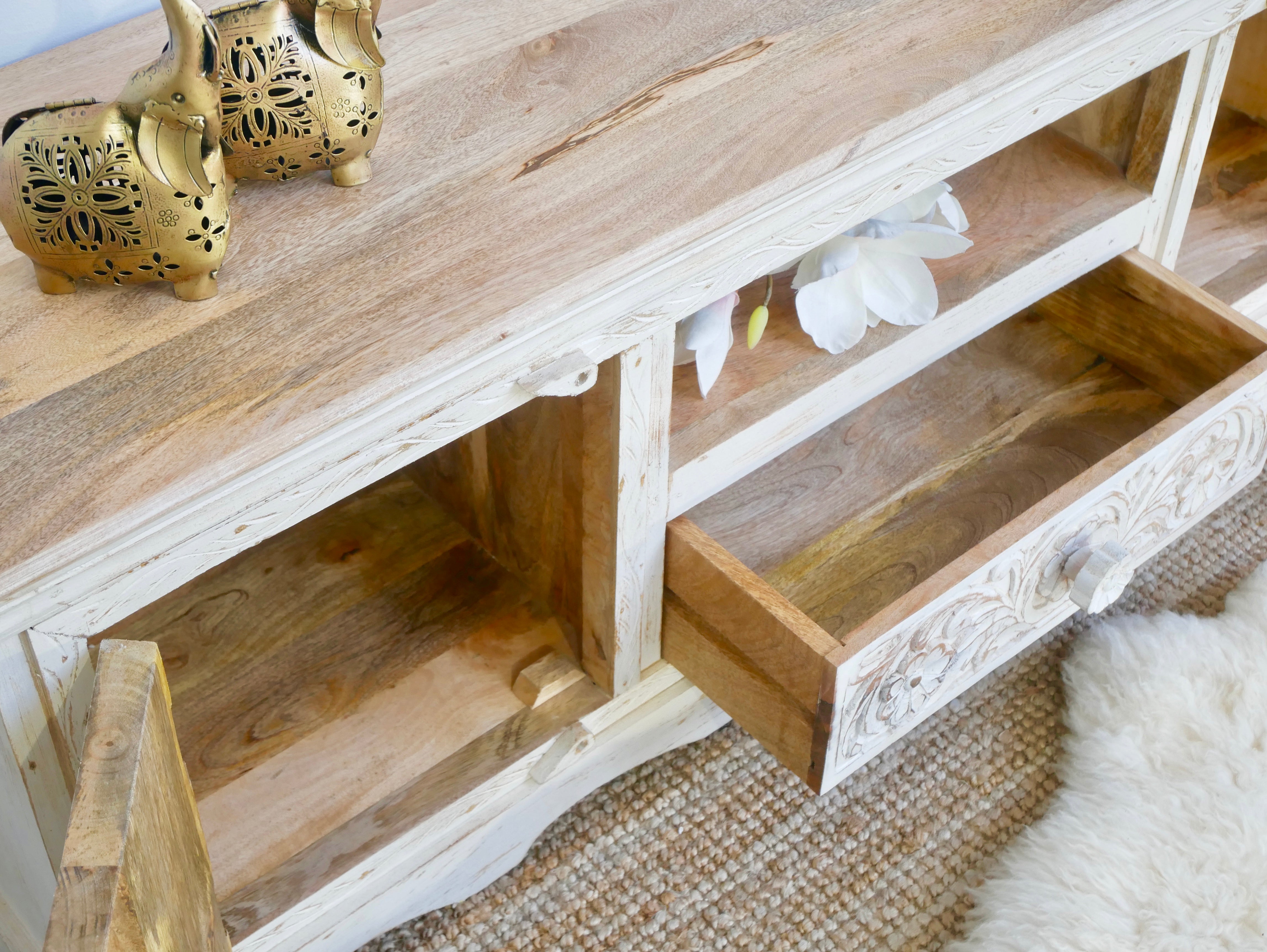 Rourkela white, wooden tv unit