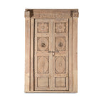 White background image of a one-of-a-kind antique Indian teak door with sandblasted finish, original brass locks, and reclaimed wood frame extended to European height standards.