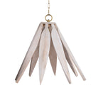 White background image of a vintage pendant lamp crafted from white-washed mango wood with a floral design and brass-plated hanger – a refined mango wood lighting piece for bedrooms, living rooms, or dining areas.