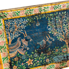 Close up image of a hand-painted Indian wall panel made from reclaimed teak wood door with royal and animal motifs; unique wall panel in boho style décor, 208 × 4 × 55 cm.