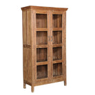Side angle image of a recycled teak wood showcase with four glass-framed doors and internal storage – sustainable teak wood furniture combining timeless elegance and eco-friendly craftsmanship.