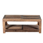 White background view of a coffee table made of reclaimed wood in Wabi Sabi style decorated in a living room scene.