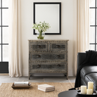 Lifestyle image of a hand-painted Indian chest of drawers made from recycled wood – unique furniture featuring colourful motifs and antique craftsmanship.