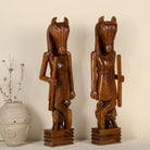 Hand-carved Indian house guardian statue in exotic style, made from reclaimed wood; sustainable furniture, 40 × 20 × 120 cm.