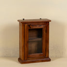 Small rustic bathroom wall cabinet made of reclaimed teak wood with glass door and shelves; bathroom furniture in vintage style, 40 × 15 × 63 cm.