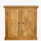 White background image of a mango wood cabinet with floral hand-carved doors in Mediterranean style, 90 × 90 × 40 cm – made from solid mango wood with unique grain and texture.