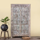 Reclaimed wood wardrobe made with antique door panels – a handcrafted piece of old door furniture perfect for Indian home decor and rustic interiors.