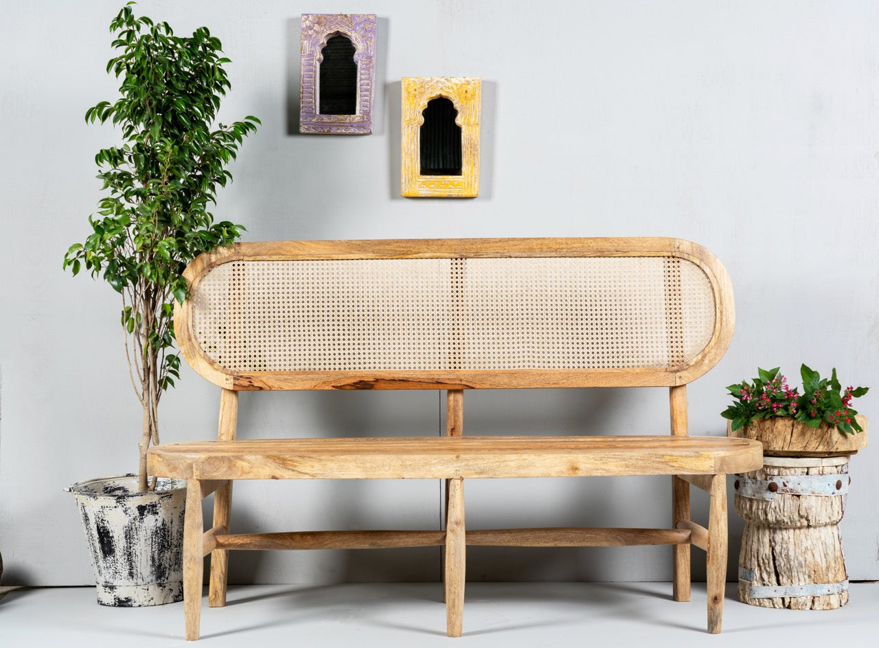 Sandeep, wooden sofa with rattan inserts