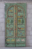 Handbeschilderde antieke Indiase gerecycled dubbele deur wandddecoratie.