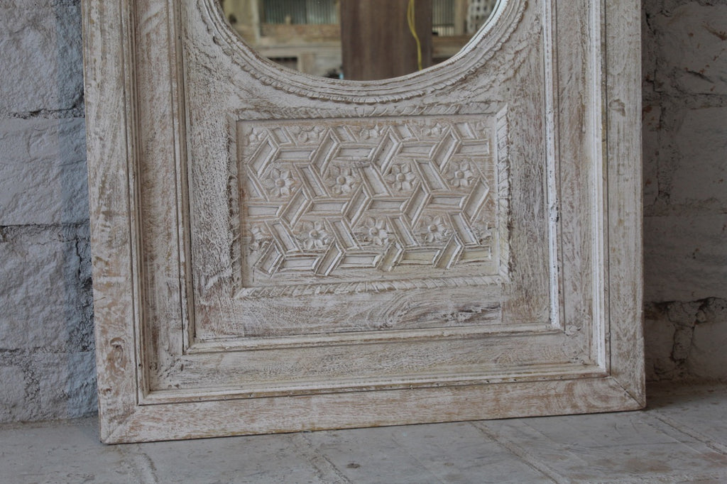 Kaichar white, antique wooden mirror