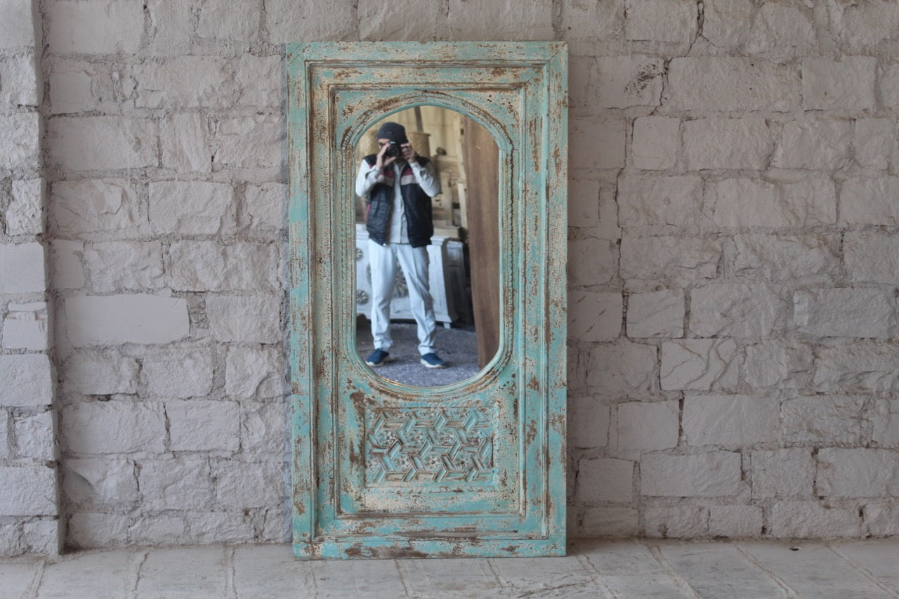 Kaichar blue, antique wooden mirror