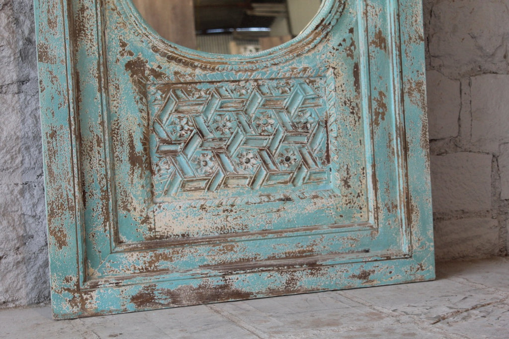 Kaichar blue, antique wooden mirror