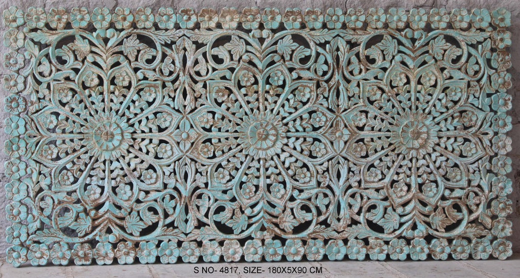 Kataee blue, hand-carved wall panel 