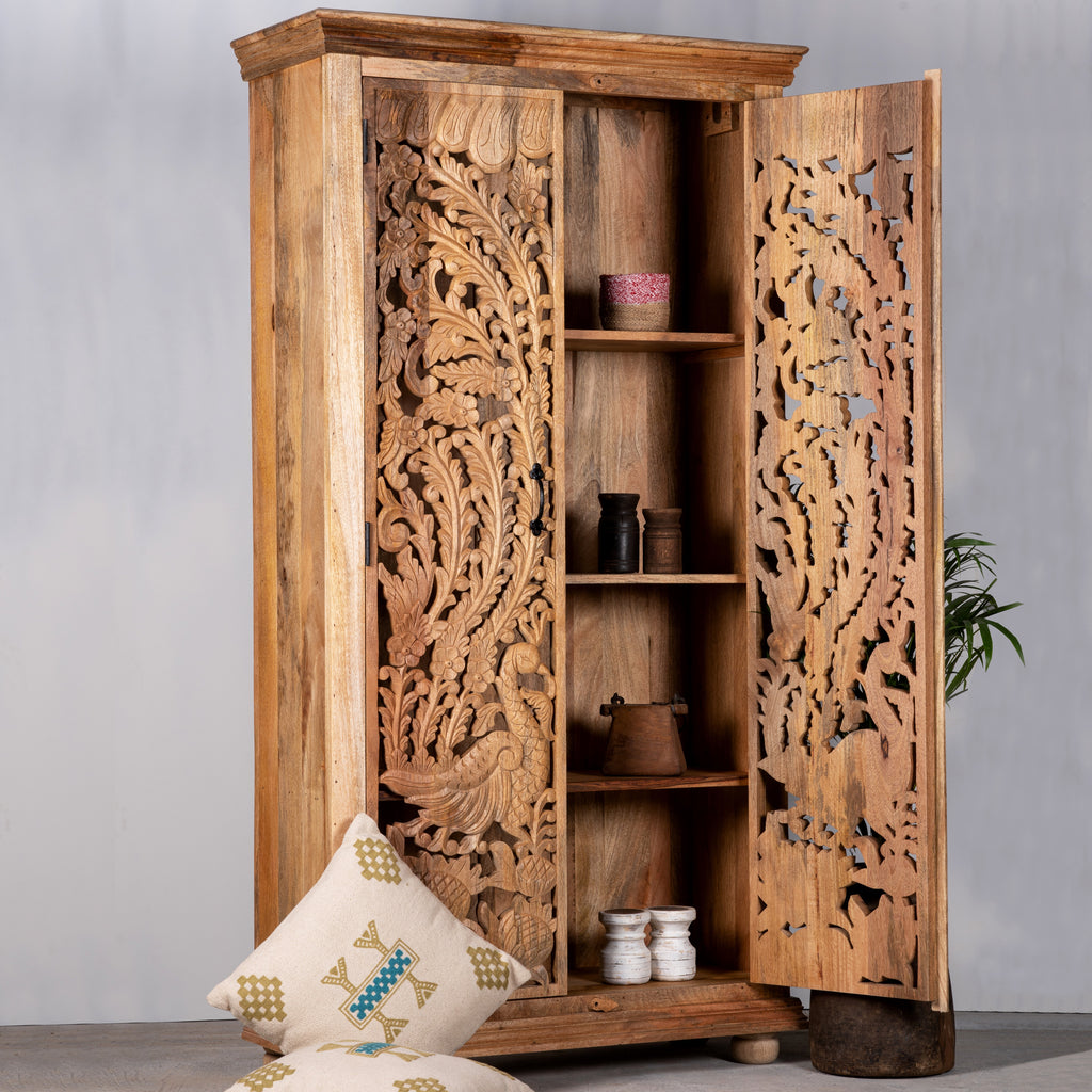 Daman natural, handcrafted wooden cupboard