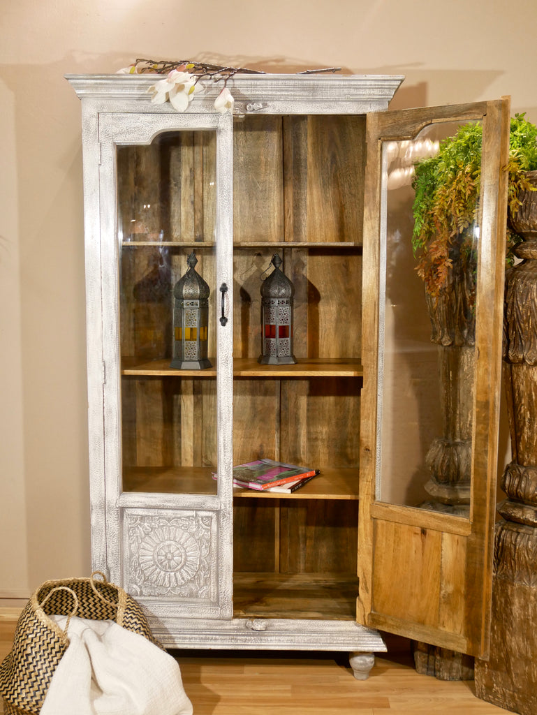 Benares, handcrafted glass door cabinet